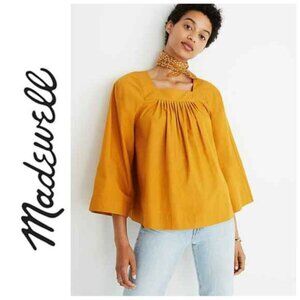 Madewell Mustard Square-Neck Wide Sleeve Top in Bronzed Leaf